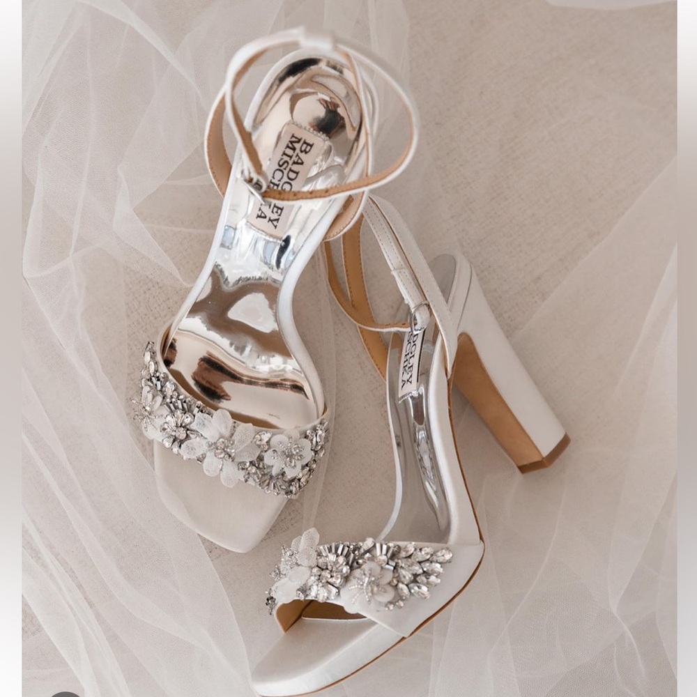 Badgley Mischka White Heels with Silver Embellishments